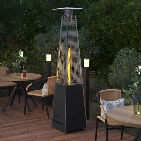 Sol Patio Outdoor Heating-Black Stainless Steel Pyramid 42,000 BTU Propane Heater W/Wheels